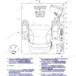 JCB 55Z-1, 57C-1 operator station component location diagram showing controls, switches, and HVAC layout.