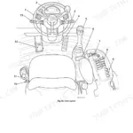 JCB TM310, TM310S, TM310WM cab layout diagram showing steering wheel, joystick, switches, and operator controls.
