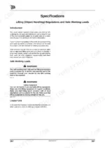 jcb-tm310-tm310s-tm310wm-wheeled-loader-operator-manual-9811-1570-specs-177.webp JCB TM310, TM310S, TM310WM specifications page for lifting regulations, safe working loads, and loader unit lifting capacity.