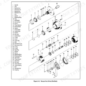 JLG 800A, 800AJ exploded view diagram of the Fairfield torque hub drive assembly with numbered parts list.
