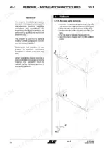 JLG Toucan Junior 6, 8: Access gate removal procedure and diagram showing platform gate tube and ring disassembly steps.