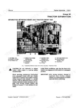 john-deere-2150-2255-tractor-technical-manual-tm4401-procedures-56.webp John Deere 2150, 2255 tractor separation procedure diagram showing engine and front end components with safety warnings.