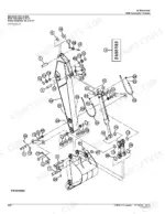 john-deere-225dlc-excavator-parts-catalog-pc10016-boom-parts-432.webp John Deere 225DLC exploded view diagram of the standard 2.42m excavator arm, bucket linkage, and hydraulic cylinder components.