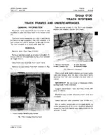 john-deere-jd555-crawler-loader-technical-manual-tm-1111-procedures-61.webp John Deere JD555 track frame and undercarriage removal procedures, including front crossbar and sprocket weight diagrams.