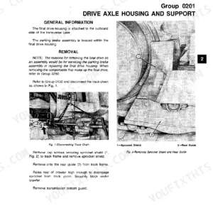 John Deere JD855 crawler loader drive axle housing and final drive removal, Group 0201