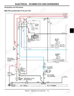 john-deere-x110-x120-x140-tractor-technical-manual-tm2373-wiring-119.webp John Deere X110, X120, X140 main wiring schematic showing key switch, PTO switch, brake switch, battery, and starting motor.
