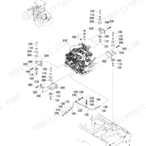 Kawasaki 45ZV-2 exploded view of engine mounting system, brackets, cushions, bolts, and hardware components.