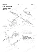 kawasaki-50zv-wheel-loader-shop-manual-93205-00161-drivetrain-parts-43.webp Kawasaki 50ZV exploded view of front and rear axle assembly with tightening torque specifications and sealant application guide.
