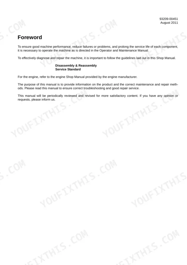 Kawasaki 80ZV-2 wheel loader disassembly and reassembly book foreword page