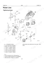 kawasaki-80zv-wheel-loader-shop-manual-93209-00240-drivetrain-parts-46.webp Kawasaki 80ZV power line exploded view showing drive shaft, transmission, and axle torque specifications and bolt locations.