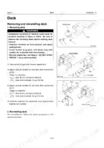 kawasaki-80zv-wheel-loader-shop-manual-93209-00240-procedures-18.webp Kawasaki 80ZV service manual page showing deck removal and installation procedures, washer tank, and deck assembly diagrams.