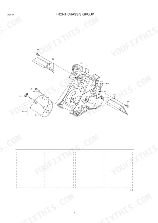 Kawasaki 85Z5 exploded view diagram of the front chassis group, showing frame, mounting brackets, and hardware components.