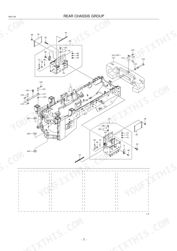 Kawasaki 85Z5 exploded view diagram of the rear chassis group, showing frame, mounting brackets, and hardware components.