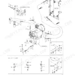 Kawasaki 85Z5 exploded view of transmission hydraulic lines, radiator connections, and pipe holder details.