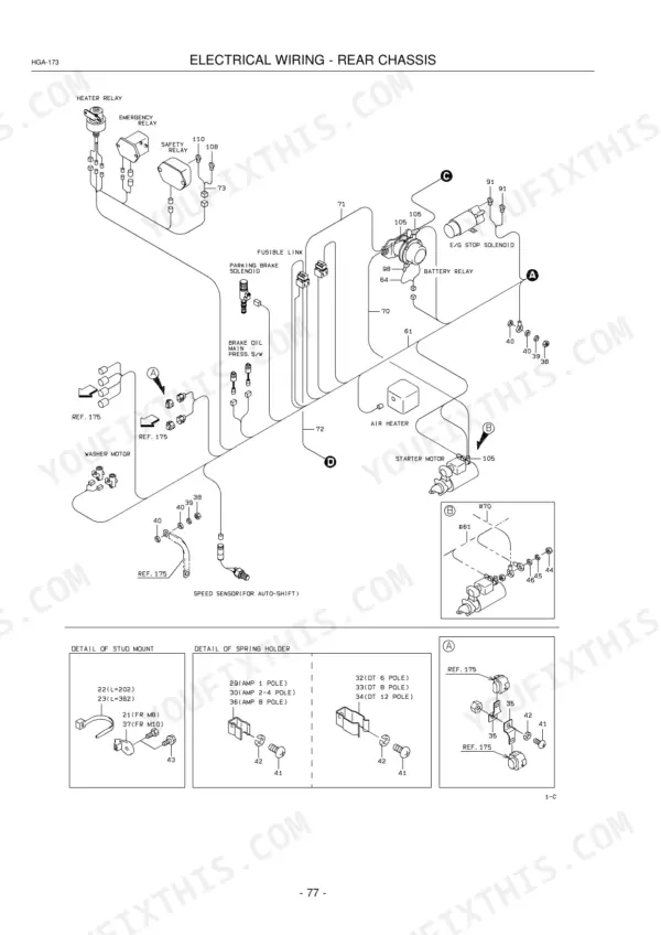 Kawasaki 85Z5 rear chassis electrical wiring diagram showing starter motor, battery relay, and solenoid connections.
