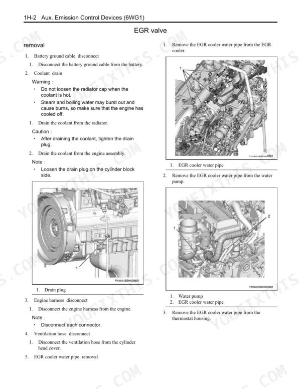 kawasaki-95z7-115z7-isuzu-6wg1-engine-shop-manual-aux-emission-control-devices-935.webp Kawasaki 95Z7, 115Z7 Isuzu 6WG1 wheel loader EGR valve removal steps, aux emission control devices