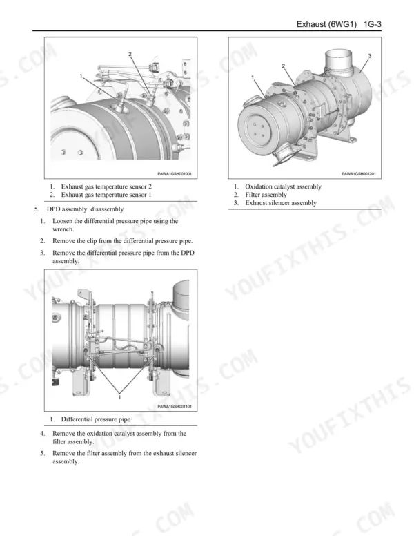 Kawasaki 95Z7, 115Z7 Isuzu 6WG1 wheel loader exhaust system parts with DPD filter and temperature sensors