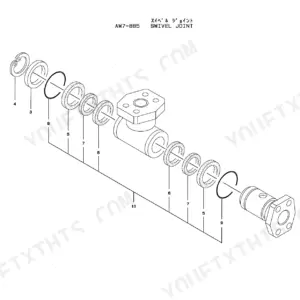 Kawasaki 95ZIII exploded view diagram of the AW7-885 swivel joint showing seals, rings, and housing components.