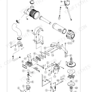 Kawasaki FX751V, FX801V, FX850V fuel system exploded view showing air cleaner, intake manifold, and carburetor components.
