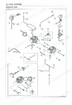 kawasaki-kvf650-series-all-terrain-vehicle-service-manual-99924-1261-04-exploded-view-76.webp Kawasaki KVF650 Prairie 650 4x4 fuel system carburetor exploded view.