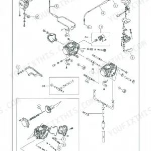 Kawasaki KVF650 Prairie 650 4x4 fuel system carburetor exploded view.