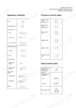 kcm-115zv-2-wheel-loader-shop-manual-93216-00462-hydraulic-140.webp Kawasaki 115ZV-2 hydraulic circuit symbols table showing operation methods, pressure control, and flow control valve diagrams.