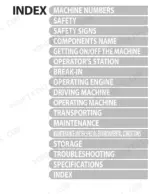 kcm-60z7-wheel-loader-operator-manual-93106-00170-page-4.webp Kawasaki 60Z7 operator manual index page listing sections from machine numbers and safety to maintenance and specifications.