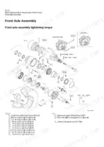 kcm-95zv-wheel-loader-shop-manual-93215-00242-exploded-view-74.webp Kawasaki 95ZV front axle assembly exploded view diagram with tightening torque specifications and bolt identification table.