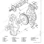 Kemper 450FI gear box exploded view showing gears, bearings, snap rings, and housing halves with numbered parts list.