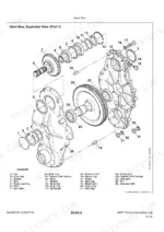 kemper-450fi-rotary-harvesting-unit-technical-manual-84338732a-exploded-view-40.webp Kemper 450FI gear box exploded view showing gears, bearings, snap rings, and housing halves with numbered parts list.