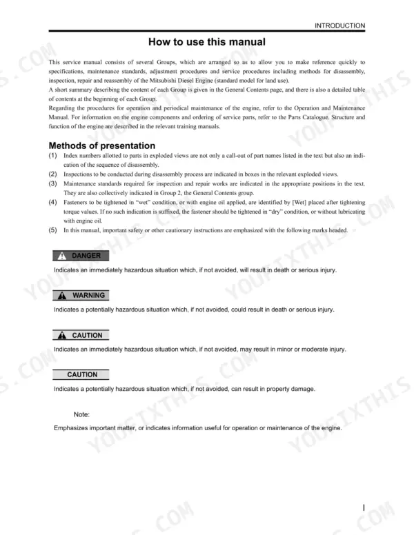 Kobelco 140SR ACERA crawler excavator Engine service manual introduction, how to use this manual