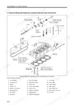 Kobelco ED150 excavator dozer cylinder head and valve mechanism exploded view with inspection points