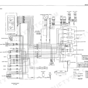 Kobelco SK024, SK027, SK032 electrical wiring diagram showing instrument panel, starter switch, relays, and wire color chart.