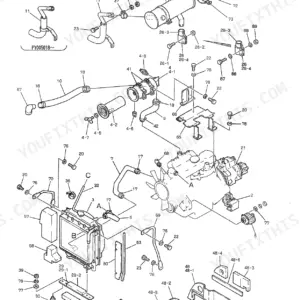 Kobelco SK045-2 exploded view of the power plant assembly, showing engine, radiator, air cleaner, and exhaust components.