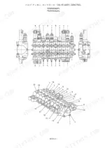 kobelco-sk09sr-crawler-excavator-parts-catalog-s3pa00001ze02-hydraulic-parts-204.webp Kobelco SK09SR control valve assembly exploded view and schematic diagram showing numbered components and port locations.