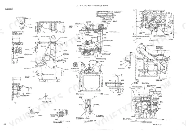 Kobelco SK09SR harness assembly wiring diagram showing relay units, battery, key switch, and engine component connections.
