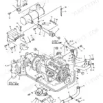 Kobelco SK100W-2 power plant assembly exploded view showing engine, muffler, swivel joint, and fuel pump connections.