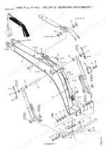 kobelco-sk115sr-1e-sk115srl-1e-hydraulic-excavator-parts-catalog-s3yv00005ze07-boom-parts-424.webp Kobelco SK115SR-1E, SK115SRL-1E exploded view diagram of the 4.26M standard boom assembly and hydraulic cylinders.