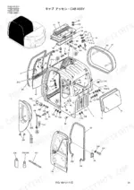 kobelco-sk115sr-1e-sk115srl-1e-hydraulic-excavator-parts-catalog-s3yv00005ze07-cab-parts-196.webp Kobelco SK115SR-1E, SK115SRL-1E exploded view diagram of the cab assembly components, including glass, seals, and mounting hardware.