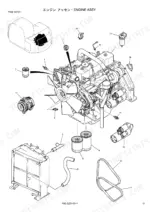kobelco-sk115sr-1e-sk115srl-1e-hydraulic-excavator-parts-catalog-s3yv00005ze07-engine-parts-44.webp Kobelco SK115SR-1E, SK115SRL-1E engine assembly exploded view showing alternator, starter, oil filters, and radiator components.