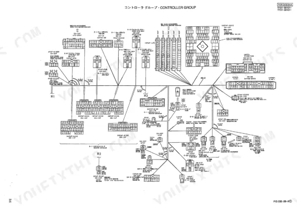 Kobelco SK135SR, SK135SRL, SK135SRLC controller group wiring diagram showing connectors, relays, and fuse box pinouts.