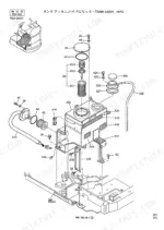 Kobelco SK13SR exploded view diagram of the hydraulic tank assembly, including filter, cap, and mounting components.