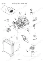 Kobelco SK200-6, SK210-6 Engine Assy exploded view showing radiator, alternator, starter, fuel filter, and drive belts.