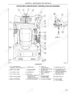 Kobelco SK210-8 operator compartment controls diagram showing levers, pedals, switches, and fuse box components.