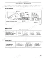 Kobelco SK210-8 specifications page showing machine dimensions diagram, working weight table, and digging forces table.