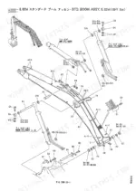 kobelco-sk220-sk220lc-hydraulic-excavator-parts-catalog-s3lq1046-boom-parts-218.webp Kobelco SK220, SK220LC, SK220v, SK220LCv exploded view diagram of 6.02M standard boom assembly, cylinders, and pins.