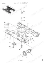 kobelco-sk220-sk220lc-hydraulic-excavator-parts-catalog-s3lq1046-chassis-parts-196.webp Kobelco SK220, SK220LC, SK220v, SK220LCv exploded view of lower frame group, track frame, and travel motor components.