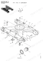 kobelco-sk250-6es-sk250lc-6es-hydraulic-excavator-parts-catalog-s3lq00011ze01-chassis-parts-214.webp Kobelco SK250-6ES, SK250LC-6ES exploded view of the lower group chassis frame, track motor, and sprocket components.