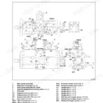Kobelco SK260-9, SK295-9 hydraulic pump assembly diagram showing port locations, components, and identification table.