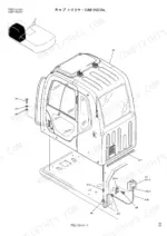 Kobelco SK480, SK480LC exploded view diagram of cab installation components and mounting hardware.